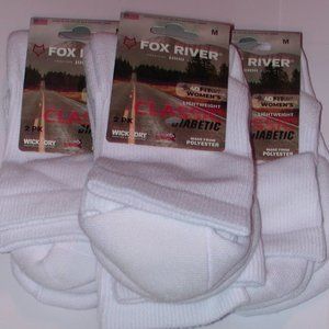 (3) Fox River Diabetic 2 Packs Lightweight Crew Socks Women's Medium 7 - 9 White